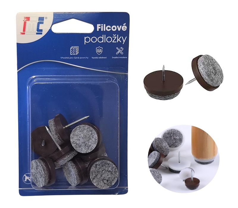 Filcové podložky na nábytek s hřebíkem 20x8mm 8ks (12sad/bal,288/krt)