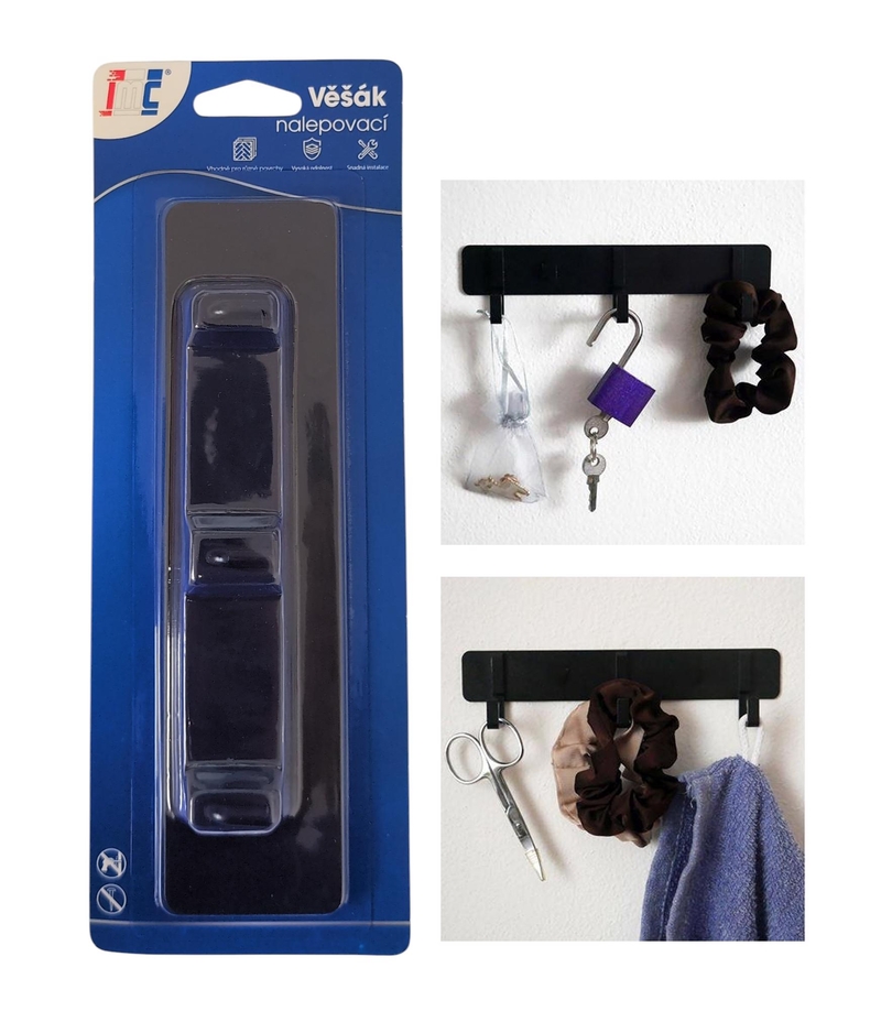 Nástěnný věšák nalepovací 180x45x28mm (12ks/bal,144/krt)