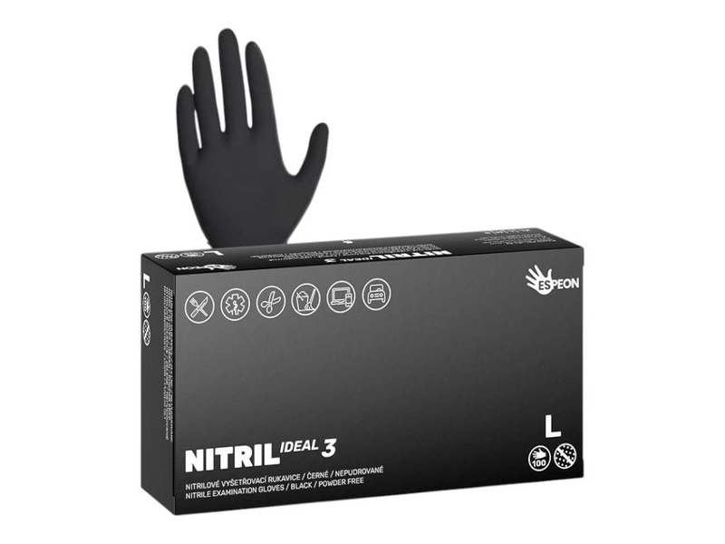 Nitrilové rukavice NITRIL IDEAL3 100ks, nepudrované, černé, vel. L, 3.5 g (10bal/krt)