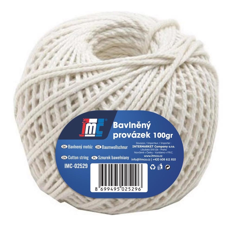 Provázek z bavlny 100gr - bílý (12ks/bal,120/krt)