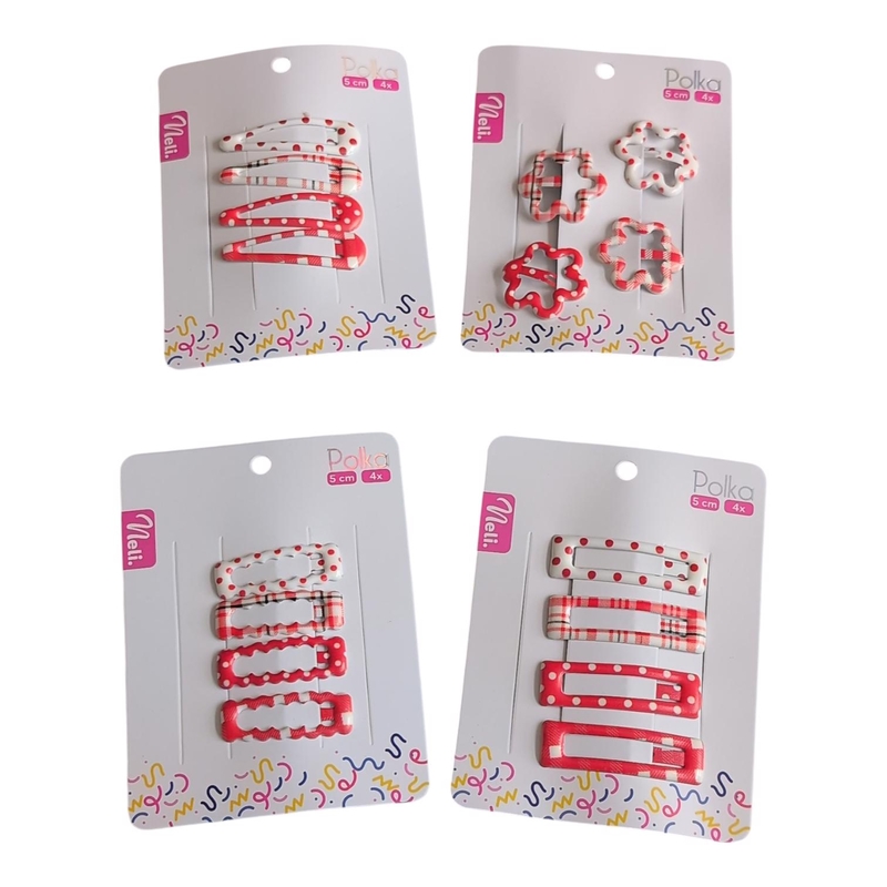Neli sponky do vlasů Polka mix 5cm 4ks (12sad/bal,1200/krt)