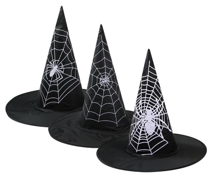 Klobouk čarodějnický pavučina 34x38x18cm (12ks/bal)