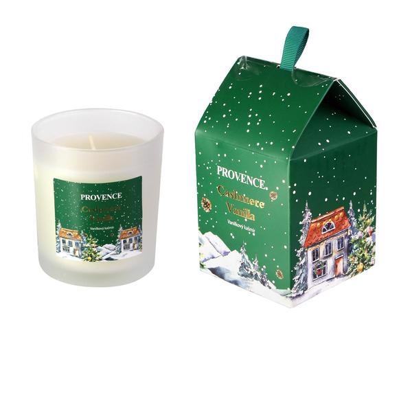Provence Svíčka Sklo Vánoční matná bílá 7X8cm 135g zelená (12ks/bal)