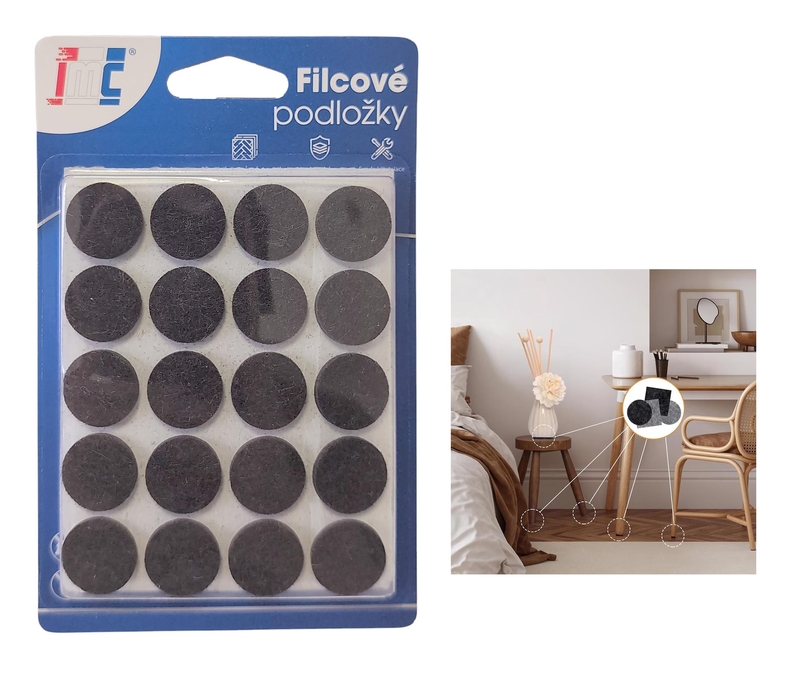 Filcové podložky na nábytek samolepící ⌀17mm 40ks (12sad/bal,288/krt)
