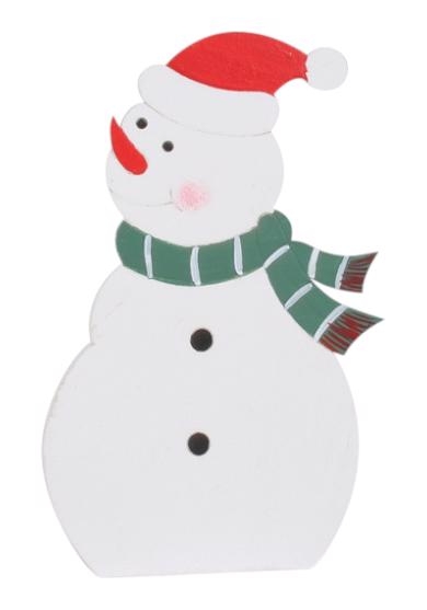 Sněhulák s šálou dřevěný na postavení 14x18cm (12ks/bal)