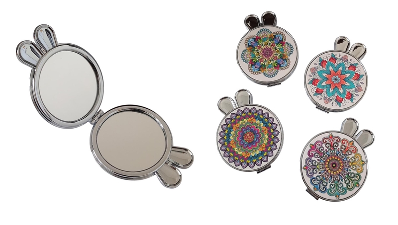 Kosmetické zrcátko s oušky Mandala Ø7cm 7,5x10cm (12ks/bal,288/krt)