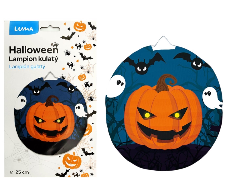 Lampion 25cm kulatý HALLOWEEN dýňe (10ks/bal)