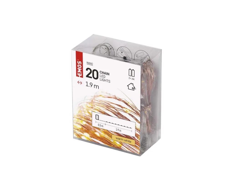 Osvětlení nano měděné 1,9m - 20LED teplá bílá na baterie