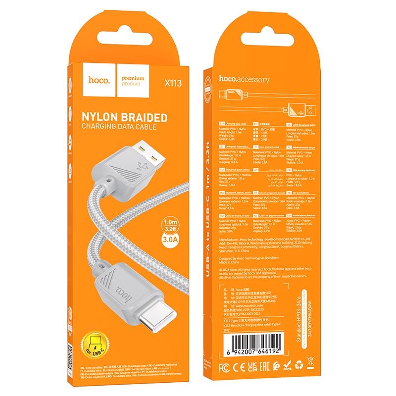 Beneficio nabíjecí datový kabel 1m Type-C ŠEDÝ (310ks/krt)