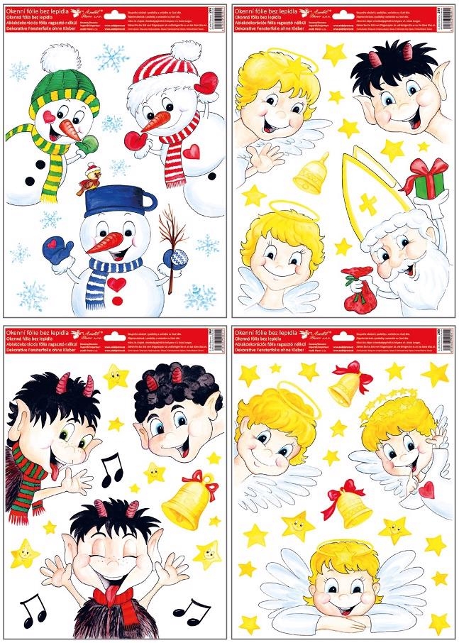 Okenní fólie vykukující mikulášské postavičky 30x42cm