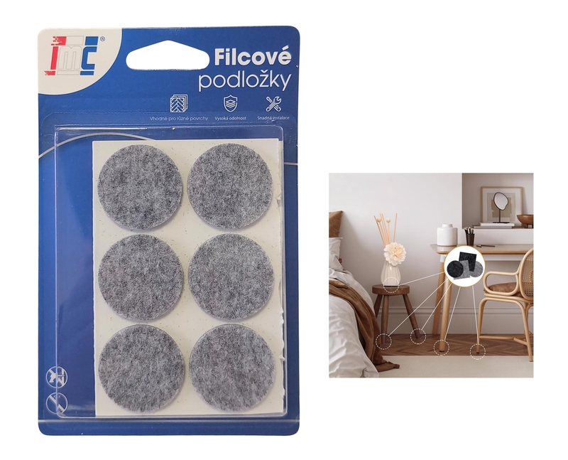 Filcové podložky na nábytek samolepící ⌀28mm 12ks (12sad/bal,288/krt)
