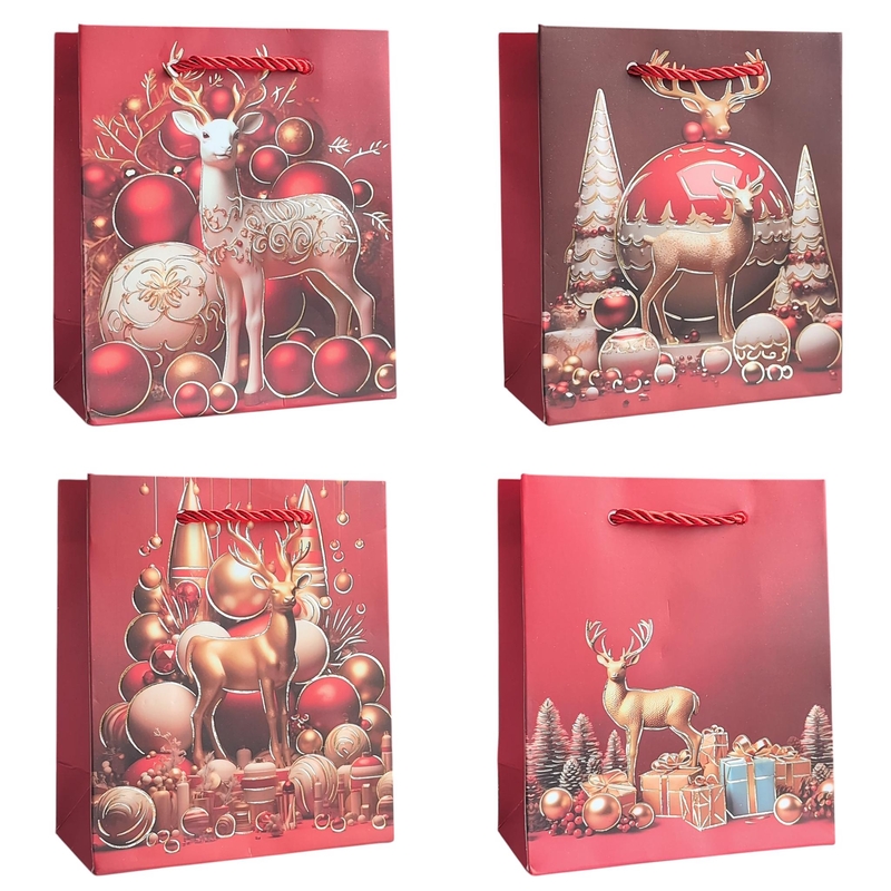 Dárková taška Vánoční - Vánoční paroháči 26x32x10cm (12ks/bal,480/krt)