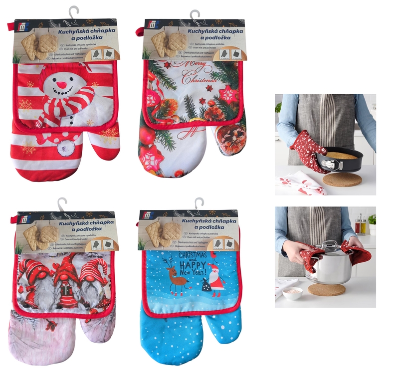 Kuchyňská chňapka a podložka vánoční (12sad/bal,240/krt)
