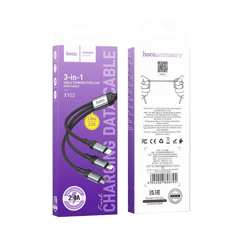 Fresh nabíjecí datový kabel 1m Lightning+Micro+Type-C (310ks/krt)