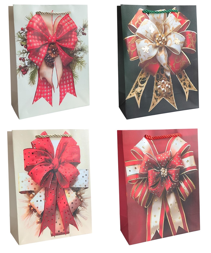 Dárková taška Vánoční - Kouzlo mašlí 26x32x10cm (12ks/bal,480/krt)