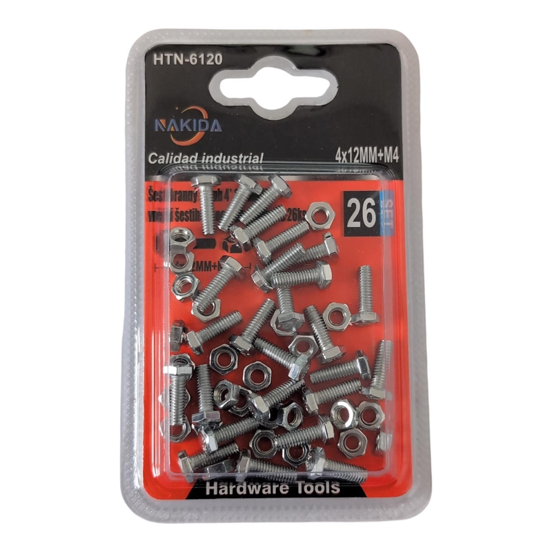 Sada šestihranný šroub 4x12mm, 26ks a šestihranná matice 4mm, 26ks (12sad/bal)