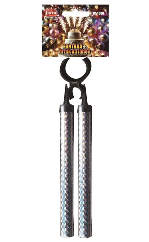 Párty fontána 2ks 15cm - STŘÍBRNÁ + držák na láhev (40sad/bal)