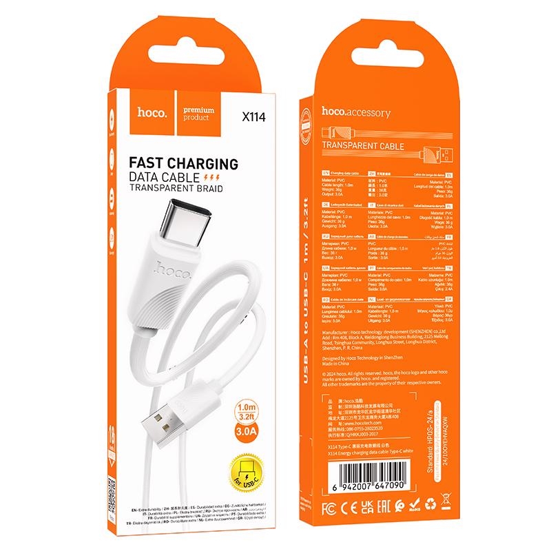Energy nabíjecí datový kabel 1m na Type-C BÍLÝ (310ks/krt)