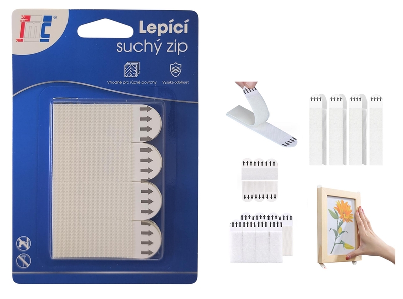 Samolepící pásky na zavěšení se suchými zipy 19x53mm 4ks (12sad/bal,432/krt)