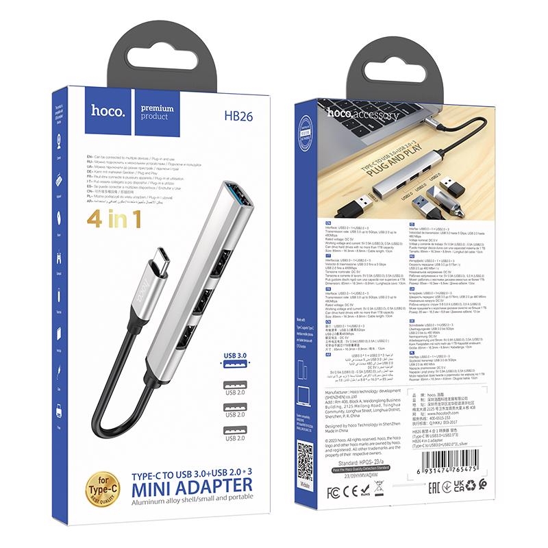 4v1 USB HUB Type-C na USB3.0+USB2.0*3 (180ks/krt)