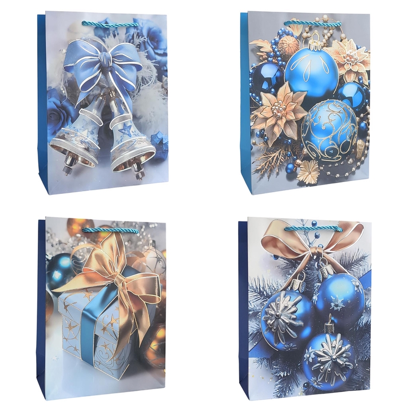 Dárková taška Vánoční - Vánoce v modrém 18x24x8,5cm (12ks/bal,600/krt)