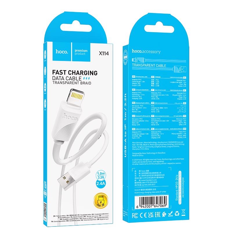 Energy nabíjecí datový kabel 1m na Lightning USB BÍLÝ (310ks/krt)