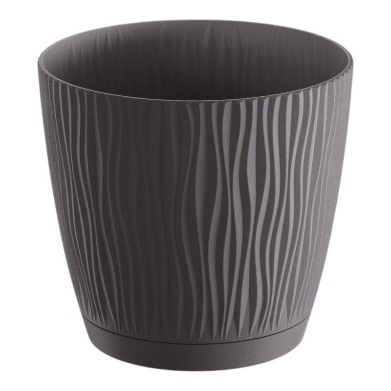 Květináč kulatý Sandy P s miskou 14,9cm antracit (5/bal 135/krt)