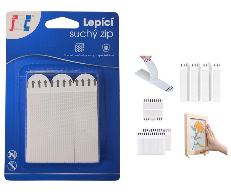Samolepící pásky na zavěšení se suchými zipy 19x70mm 3ks (12sad/bal,432/krt)