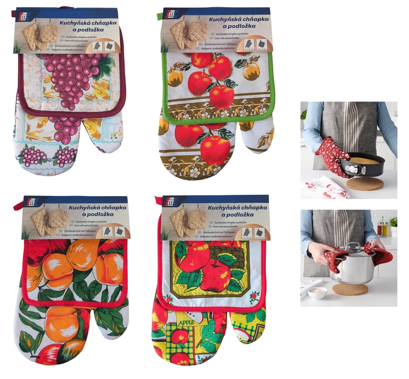 Kuchyňská chňapka a podložka s ovocným motivem (12sad/bal,240/krt)