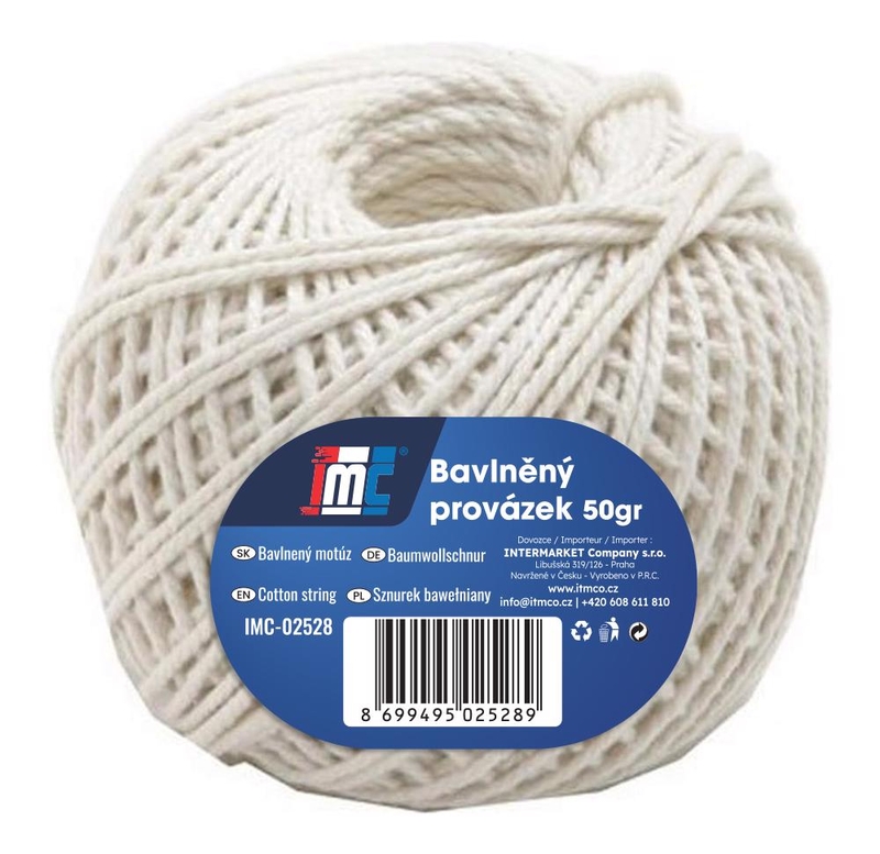 Provázek z bavlny 50gr - bílý (12ks/bal,288/krt)