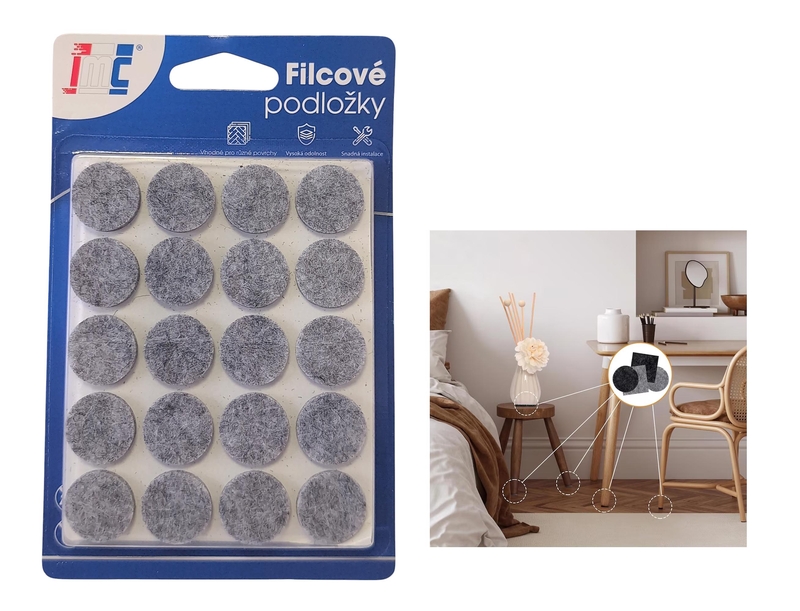 Filcové podložky na nábytek samolepící ⌀17mm 40ks (12sad/bal,288/krt)