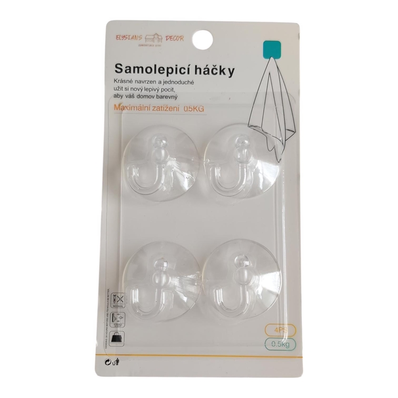 Kulatý háček s přísavkou 4ks - průhledný (12sad/bal)
