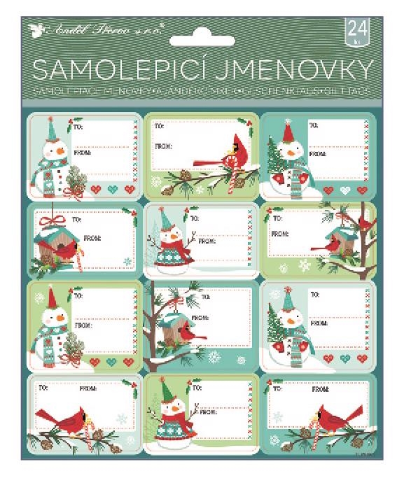 Samolepící jmenovky na dárky s glitry 18x18cm