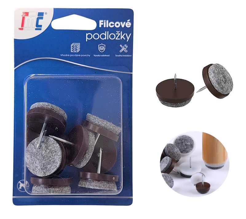 Filcové podložky na nábytek s hřebíkem 25x8mm 8ks (12sad/bal,288/krt)