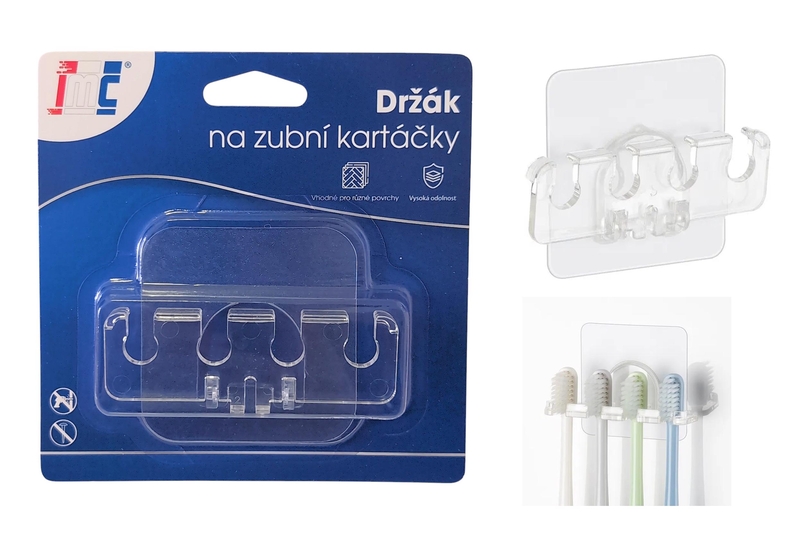 Samolepící držák na zubní kartáčky 60x60mm průhledný (12ks/bal,288/krt)