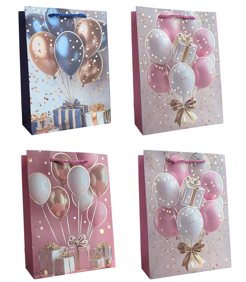 Dárková taška - Golden Balloon Dreams 18x24x8,5cm (12ks/bal,600/krt)