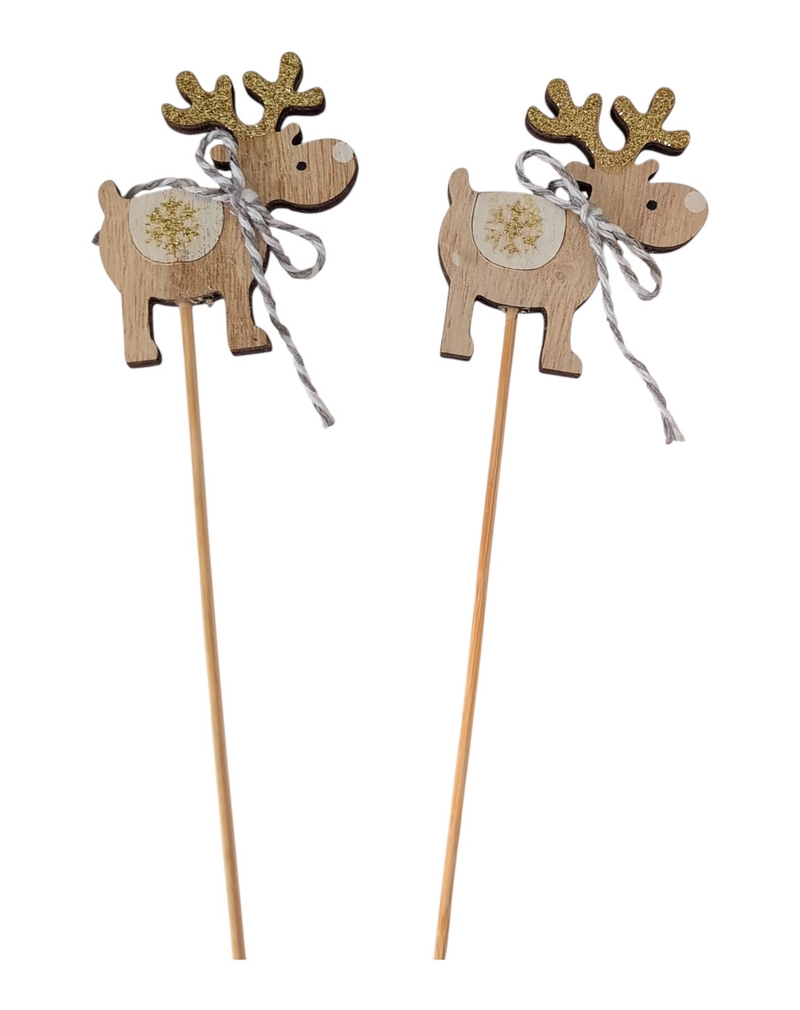 Zápich sob se zlatýmy parohy 4ks - dřevo 8cm (24set/bal)