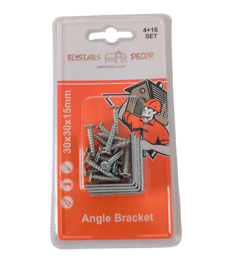 Sada spojovací úhelník a hřebíků 4+16ks, 30x30x15mm (12sad/bal)