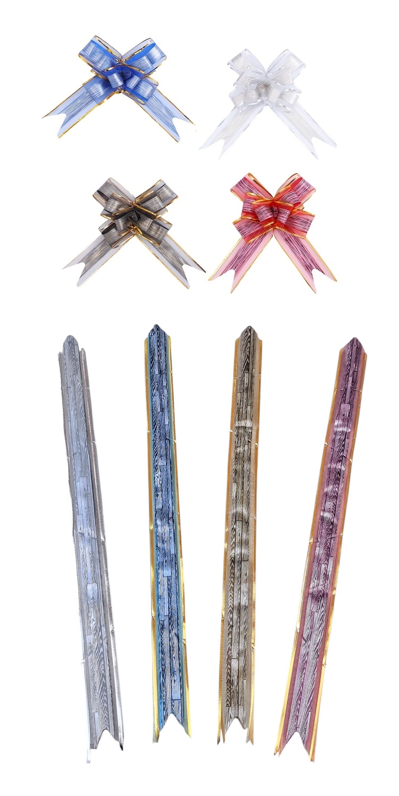 Stahovací mašle metalická se zlatým lemem 3x46cm mix barev 10ks (20sad/bal,1000/krt)