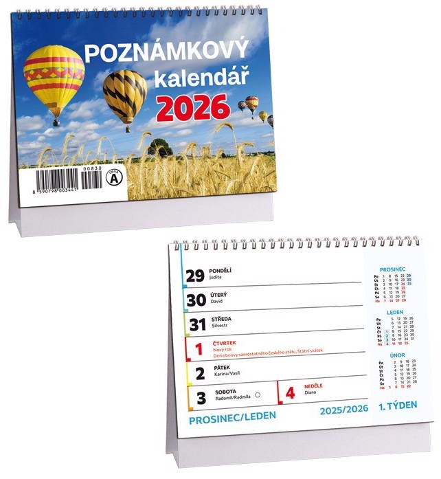 Stolní kalendář 2026 ARIA A 148x105mm - Poznámkový mikro (10ks/bal) 120/krt