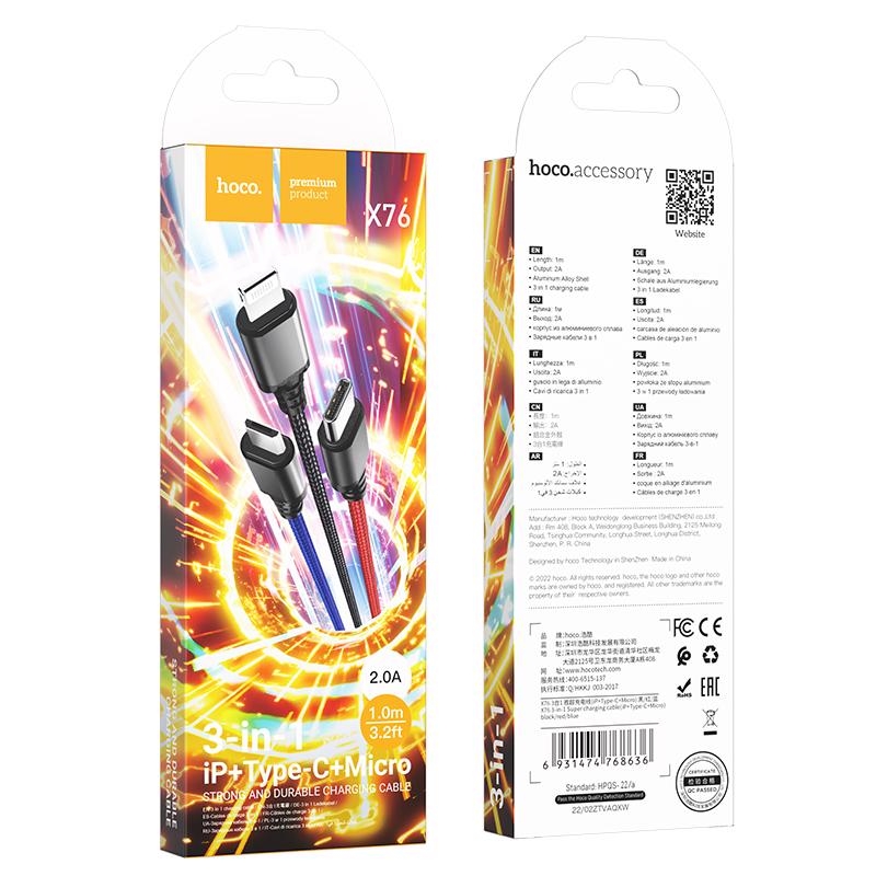 3v1 super nabíjecí kabel iP+Type-C+MicroUSB (310ks/krt)