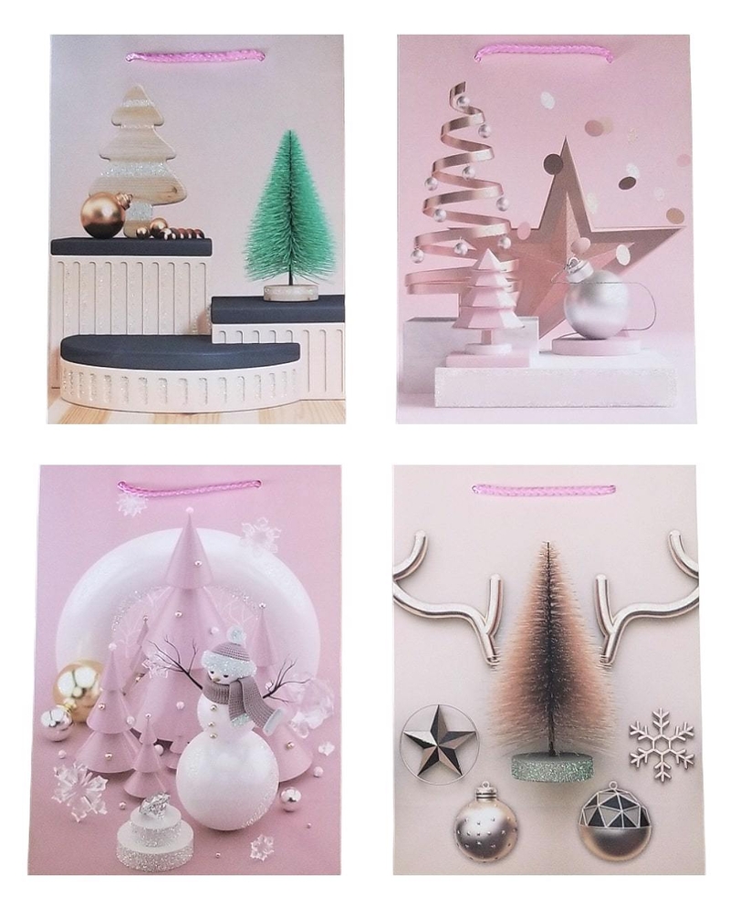 Dárková taška s glitry  Vánoční - Elegance 12x14x6cm (12ks/bal, 720ks/krt)