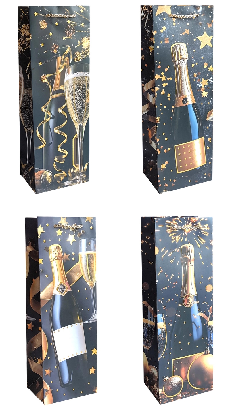 Dárková taška na láhve - Luxury cheers 12x35x9cm (12ks/bal,600/krt)