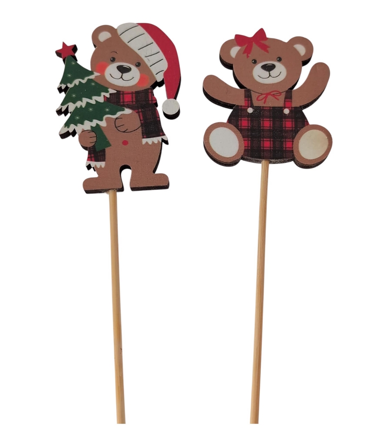 Zápich dřevo 4ks vánoční medvěd 8cm (12set/bal)